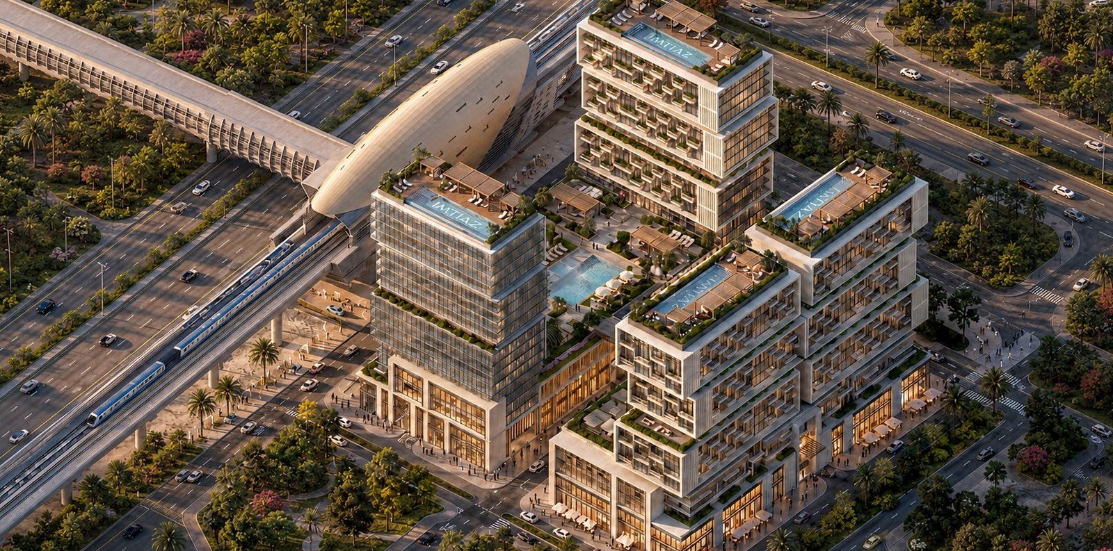 RAW District aerial view Sheikh Zayed Road